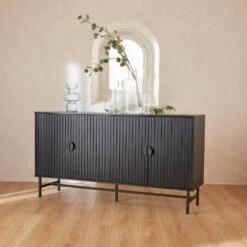 Buffet Effet Bois Rainuré Noir 4 Portes 157,5 Cm