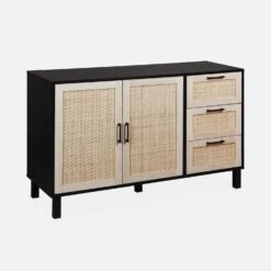 Buffet Scandinave Effet Bois Et Cannage 2 Portes 120 Cm -Sweeek ibcanbuffet c34e121c104a8822910534256947e51d