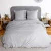 Parure De Lit 2 Places Microfibre Lavée Gris Perle -Sweeek ibedpmcl240lg 54bc3ddce972a364a33b3c2321a92b69