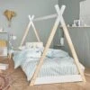 Lit Tipi Enfant 90 X 190 Cm En Pin Naturel, Sommier Inclus Couleur : Blanc -Sweeek ibedtipiwh 4b3c3388714b01cffd647b7d11bda32e
