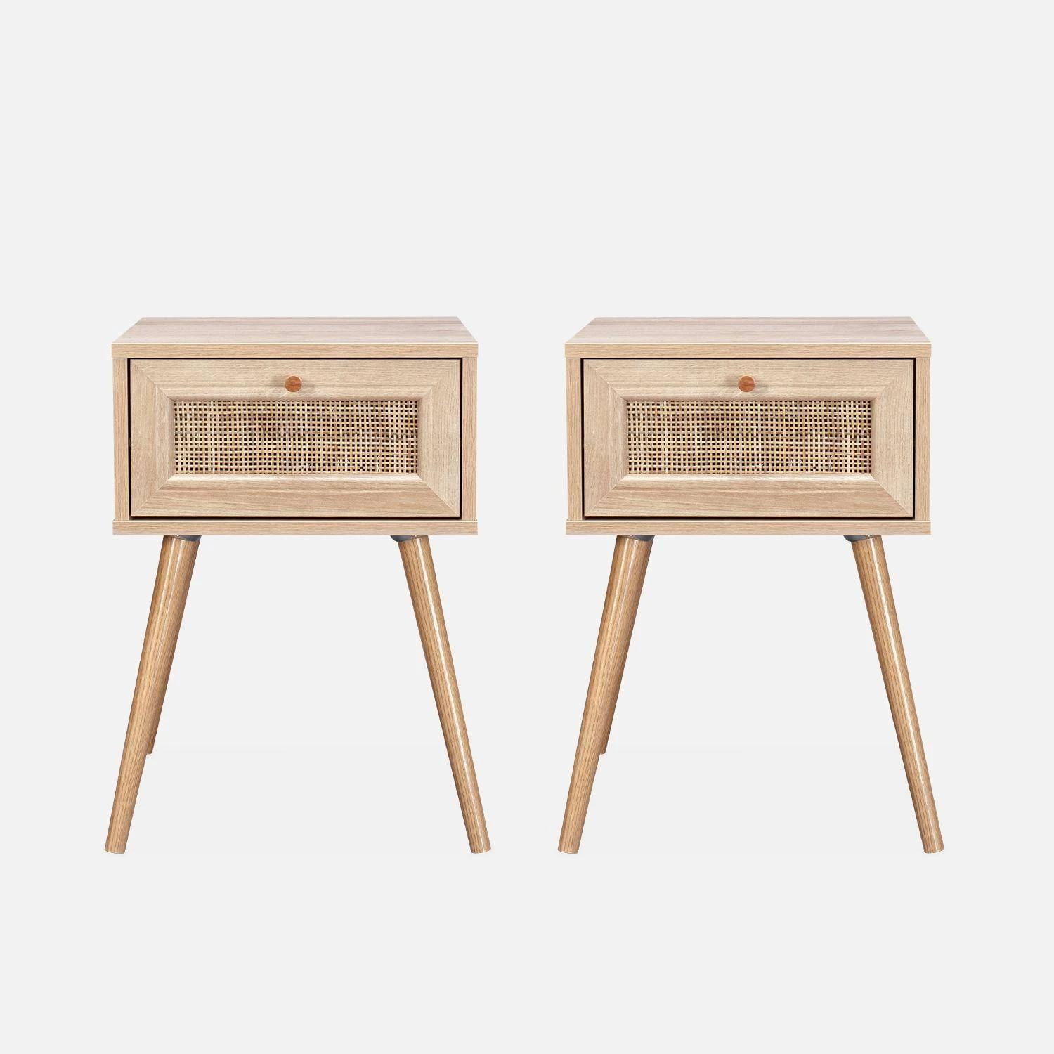 Lot De 2 Tables De Chevet Effet Bois Et Cannage 6 Lot De 2 Tables De Chevet Effet Bois Et Cannage – Image 4