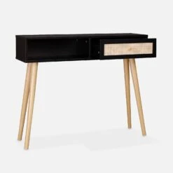 Console Scandinave Effet Bois Et Cannage Couleur : Noir -Sweeek iboconsolebk 7c149b752d3b44b09861ec03c5b7eebd