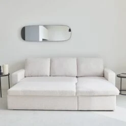 Canapé Convertible 3 Places Bouclettes Blanches -Sweeek iccsofaboucl d28116bab46908a1df2798737a086f09