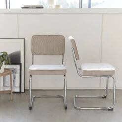 Chaise Cantilever Velours Côtelé (lot De 2) Couleur : Grège