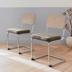 Chaise Cantilever Tissu Et Effet Rotin (lot De 2) Couleur : Taupe