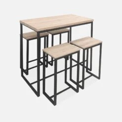 Table Haute Et 4 Tabourets De Bar Acier Et Effet Bois Couleur : Noir -Sweeek ids100r4 28c71f699c2aa686b67d472677f477e7