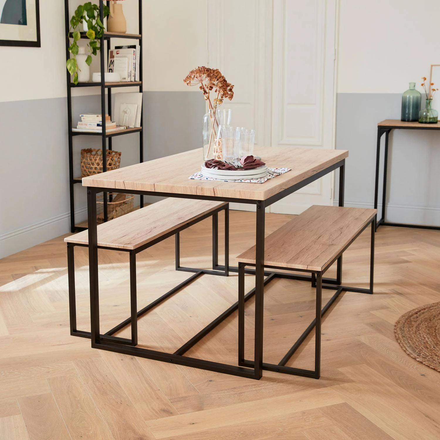 Table Et 2 Bancs Encastrables Acier Et Effet Bois 4 Places Couleur : Noir 3 Table Et 2 Bancs Encastrables Acier Et Effet Bois 4 Places Couleur : Noir