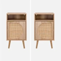 Table De Chevet, Décor Bois Et Cannage Arrondi -Sweeek ievabedside c9464cf382a092ac2534e7b8742f23de