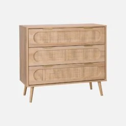 Commode Décor Bois Et Cannage Arrondi 3 Tiroirs