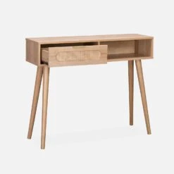 Console Scandinave Décor Bois Et Cannage Arrondi -Sweeek ievaconsole 9811e16270c793524c44ff9912b6c94e