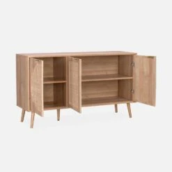 Buffet Scandinave Décor Bois Et Cannage Arrondis 3 Portes 120 Cm -Sweeek ievasideboardl a591c3c21d36bb80e40a120779b87a5e