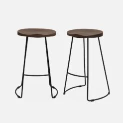 Tabouret De Bars Bois De Manguier Et Acier, Repose Pieds, 65cm (lot De 2) Couleur : Teinté Noyer -Sweeek ijabst65x2wal d624690f7269c2744fdec53f79cba5f0