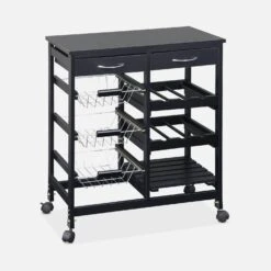 Desserte Cuisine Effet Bois à Roulettes 65 X 35 Cm Couleur : Noir -Sweeek iktdoublebk 105cb3dde2d63b0fa41d31f47c8f79af