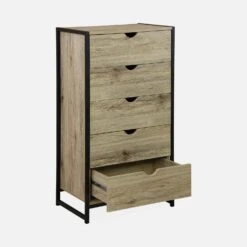 Commode Industrielle Effet Bois Et Métal 5 Tiroirs -Sweeek ilfchest5dbn 39b8d939a6864e49833801213bf6d43f
