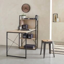 Bureau Bibliothèque Effet Bois Avec étagères -Sweeek ilfdesk113bn c8defdfd45b74779bf0e9dfddaab7189