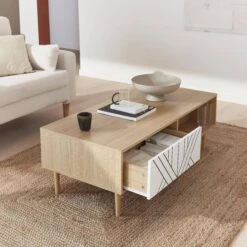 Table Basse Effet Bois Naturel Couleur : Blanc -Sweeek imkcoftablewh a7db04a65b51e3fe0332ee8b6e2b7cb4