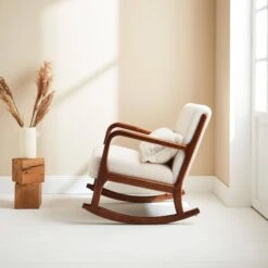 Rocking Chair Scandinave En Bois Et Tissu Bouclette -Sweeek iracscalwlboucl c46955bf2d8bfcb53877d48b04c61740
