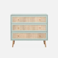 Commode Effet Bois Et Cannage 3 Tiroirs Couleur : Vert Céladon -Sweeek irat3dcabgc 93264891e94ec4e2da6f78bc29f3ea58