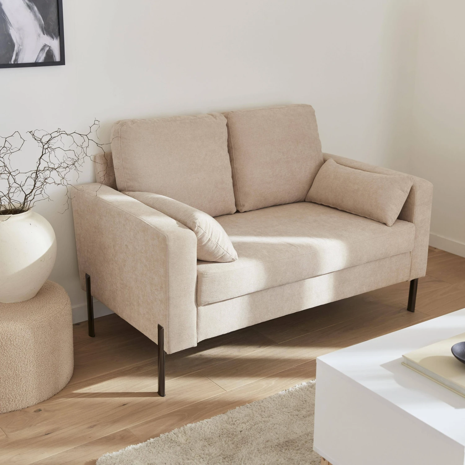 Canapé 2 Places Velours Côtelé, Pieds Métal 4 Canapé 2 Places Velours Côtelé, Pieds Métal – Image 2