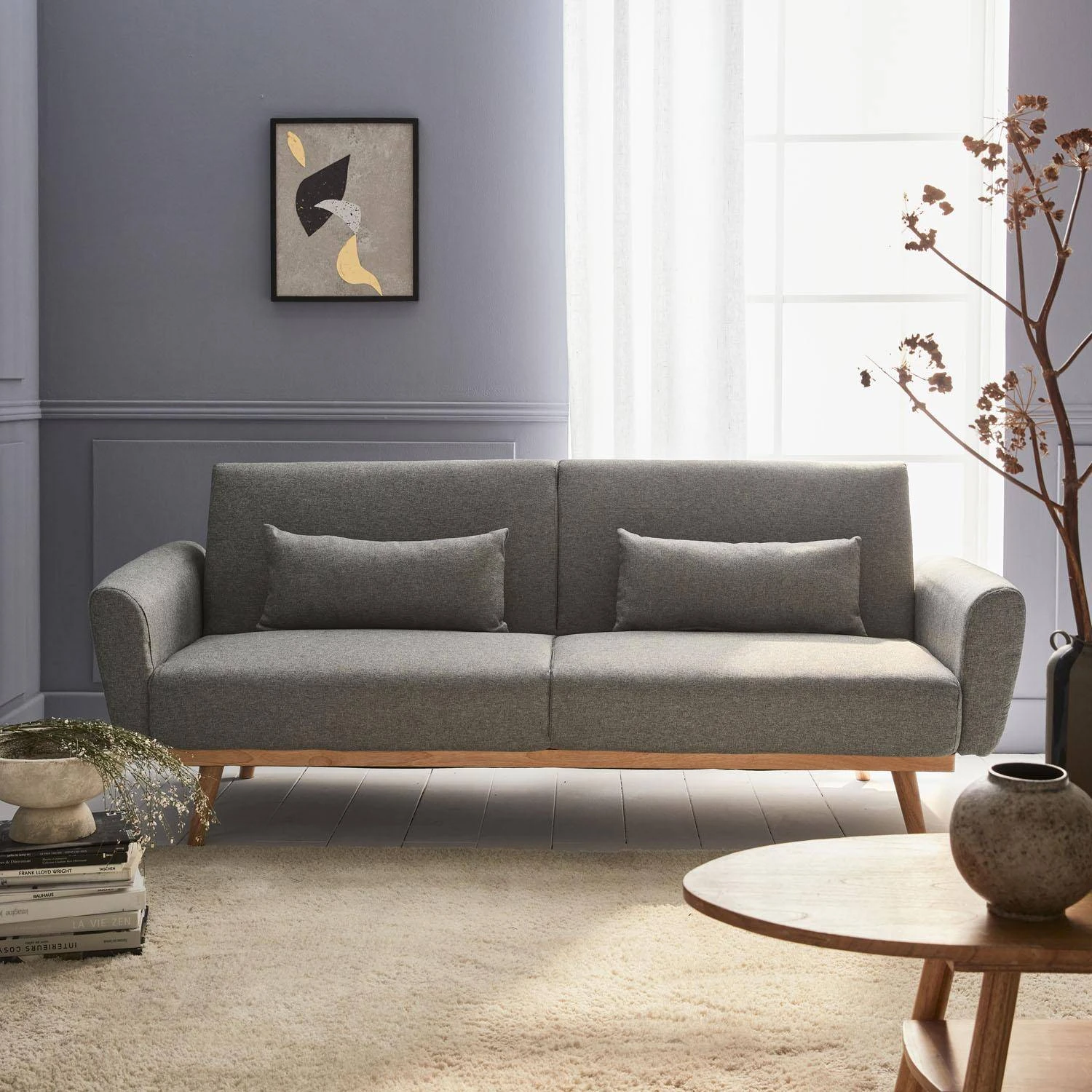 Canapé Convertible 2 à 3 Places Tissu Couleur : Gris Clair 3 Canapé Convertible 2 à 3 Places Tissu Couleur : Gris Clair