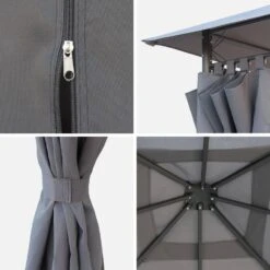 Tonnelle 3x3m Avec Rideaux Couleur : Gris -Sweeek pgskd3x3gy 546d5d8a45cf1c0f37d0fea157288d6c