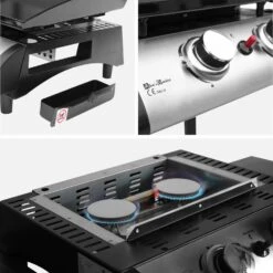 Plancha Gaz 2 Brûleurs Inox 5kW Avec Chariot -Sweeek ph1002trolley deee851e3483b9886c04c9fc9945e3fd