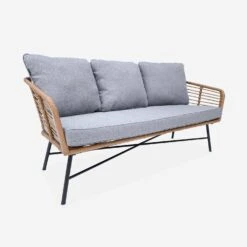 Salon De Jardin Bas Résine Tressée Effet Rotin 5 Places Couleur : Bois / Gris Chiné -Sweeek raw3101gy 4a2597944da9a411d5f333a76c297b1a