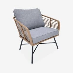 Salon De Jardin Bas Résine Tressée Effet Rotin 5 Places Couleur : Bois / Gris Chiné -Sweeek raw3101gy e2f4e2450a9a4fd4cfc9535065e43e6d