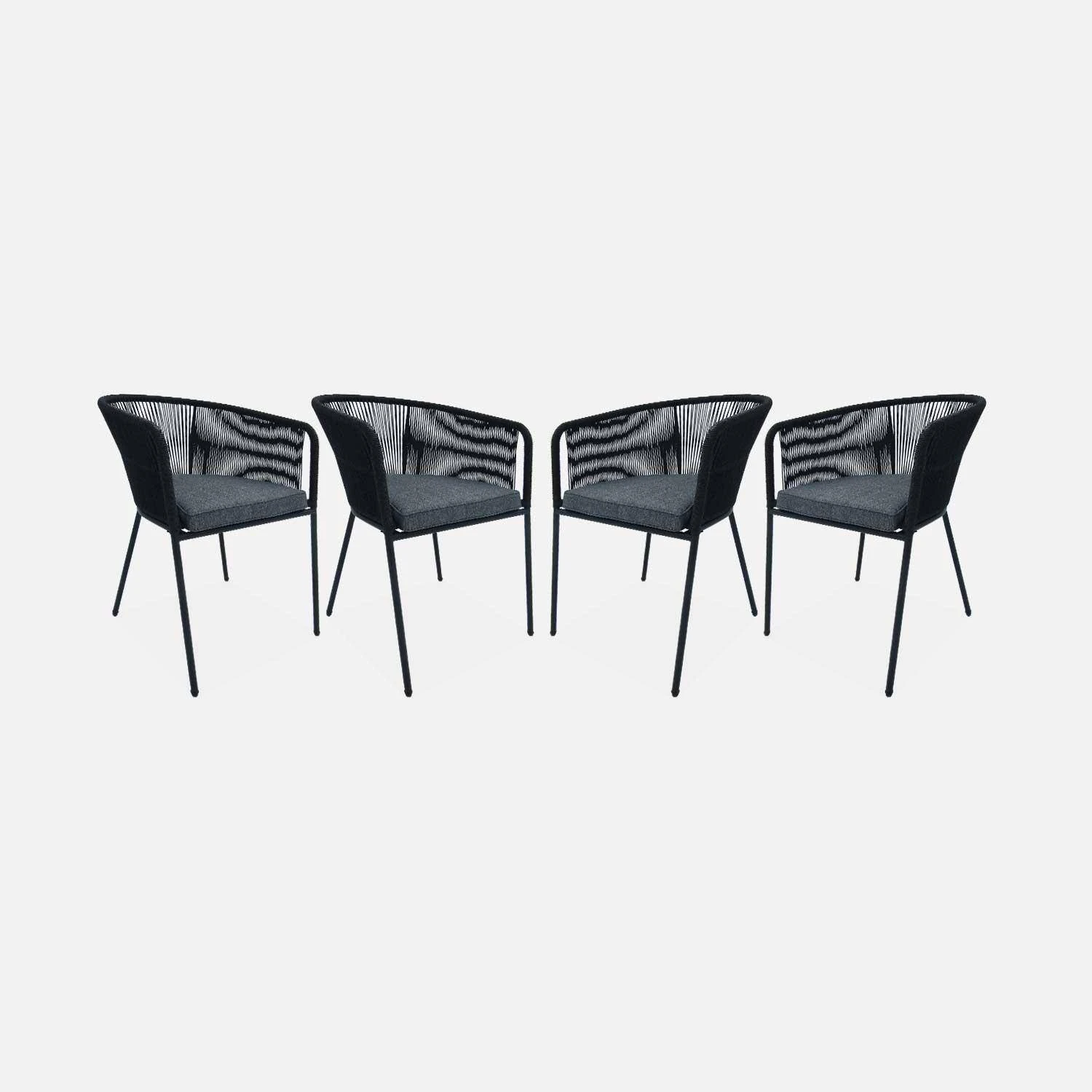 Fauteuil De Jardin Corde Et Acier Galvanisé (lot De 4) Couleur : Noir / Gris 5 Fauteuil De Jardin Corde Et Acier Galvanisé (lot De 4) Couleur : Noir / Gris – Image 3