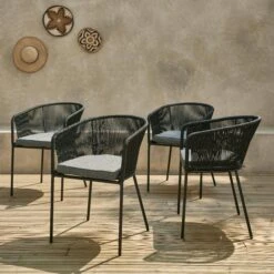 Fauteuil De Jardin Corde Et Acier Galvanisé (lot De 4) Couleur : Noir / Gris 8 Fauteuil De Jardin Corde Et Acier Galvanisé (lot De 4) Couleur : Noir / Gris -Sweeek ropearmx4bk 525f8a97a4970e575de3b3fd5edcab47