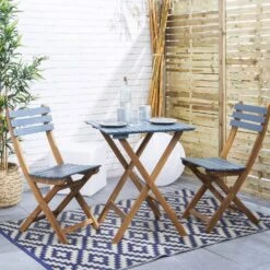 Table De Jardin Pliable Bois, 2 Chaises Couleur : Bleu