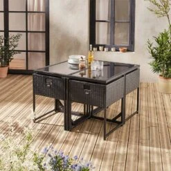 Table De Jardin Encastrable Résine Tressée 4 Chaises Couleur : Noir -Sweeek wk4cubebk 1418fd2ae8b98daefe3ba5ceebc483b2