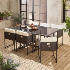 Table De Jardin Encastrable Résine Tressée, 6 Chaises Couleur : Marron -Sweeek wk6cubebn 6d9e8d2e8e7c668c23ab53d69d17a7de