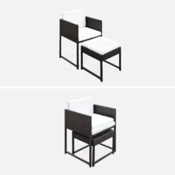 Table De Jardin Encastrable Résine Tressée 8 Chaises, 4 Poufs Couleur : Marron / Ecru -Sweeek wk8cubepfbn 41da041a561e13f8621a40ccf5cda5e6