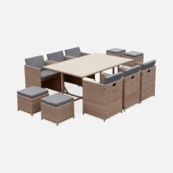 Table De Jardin Encastrable Résine, 10 Fauteuils Couleur : Beige / Gris Chiné -Sweeek wkdgcube10ntgy 799ed667bfb68e777fc0d3ef7c43bc5f