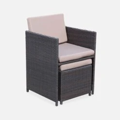 Table De Jardin Encastrable Résine Tressée, 12 Fauteuils Couleur : Marron / Taupe -Sweeek wkdgcube12chbn a3805fed80739ef994ef0c303283cb0c