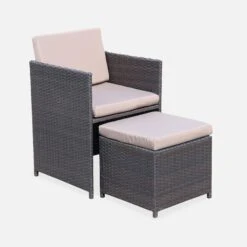 Table De Jardin Encastrable Résine Tressée, 12 Fauteuils Couleur : Marron / Taupe -Sweeek wkdgcube12chbn c9fbf3b9f12bdbacee4fc056972926a4