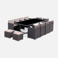 Table De Jardin Encastrable Résine Tressée, 12 Fauteuils Couleur : Marron / Taupe -Sweeek wkdgcube12chbn de2caa1cffba6e4e3c567c462e51c0f1