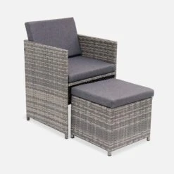 Table De Jardin Encastrable Résine Tressée, 8 Fauteuils Couleur : Nuances De Gris / Gris Chiné -Sweeek wkdgcube8mxgy 791ac428d802370a89b934bcf03760d3