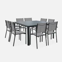 Table De Jardin Extensible Aluminium + 8 Fauteuils De Jardin Empilables Couleur : Anthracite / Gris Clair -Sweeek xtafsq147r8gy 79fb48d50a20e82d9f31979a2b7eb5df