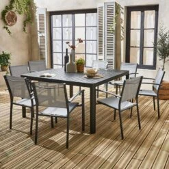 Table De Jardin Extensible Aluminium + 8 Fauteuils De Jardin Empilables Couleur : Anthracite / Gris Clair -Sweeek xtafsq147r8gy a69b64ef51e0ce6ff0b3a42fdf863c55